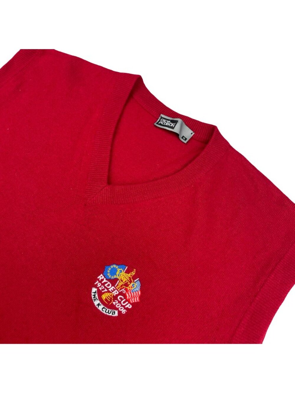 2006 Ryder Cup x Oscar Jacobson Men's Wool/Cashmere V-Neck Sweater Vest Red • XL